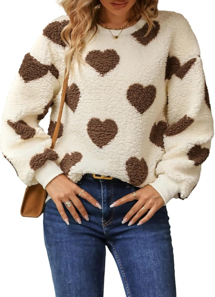 Women's Love Heart Pullover Sweaters Long Sleeve Crewneck Cute Sweater Knitted Casual Sweater | Amazon (US)