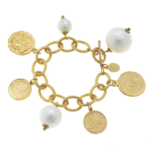 Coin & Cotton Pearl Charm Bracelet | Susan Shaw