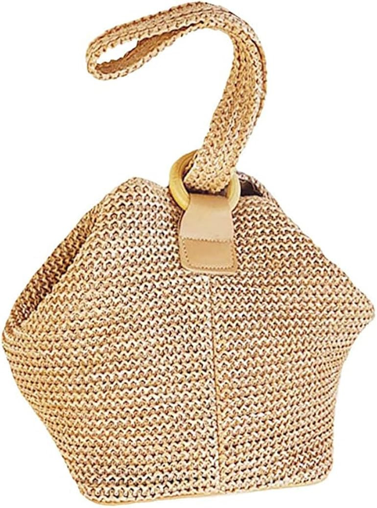 Women Top Handle Bag Weave Beach Bag Circular Ring Bucket Bag | Amazon (US)