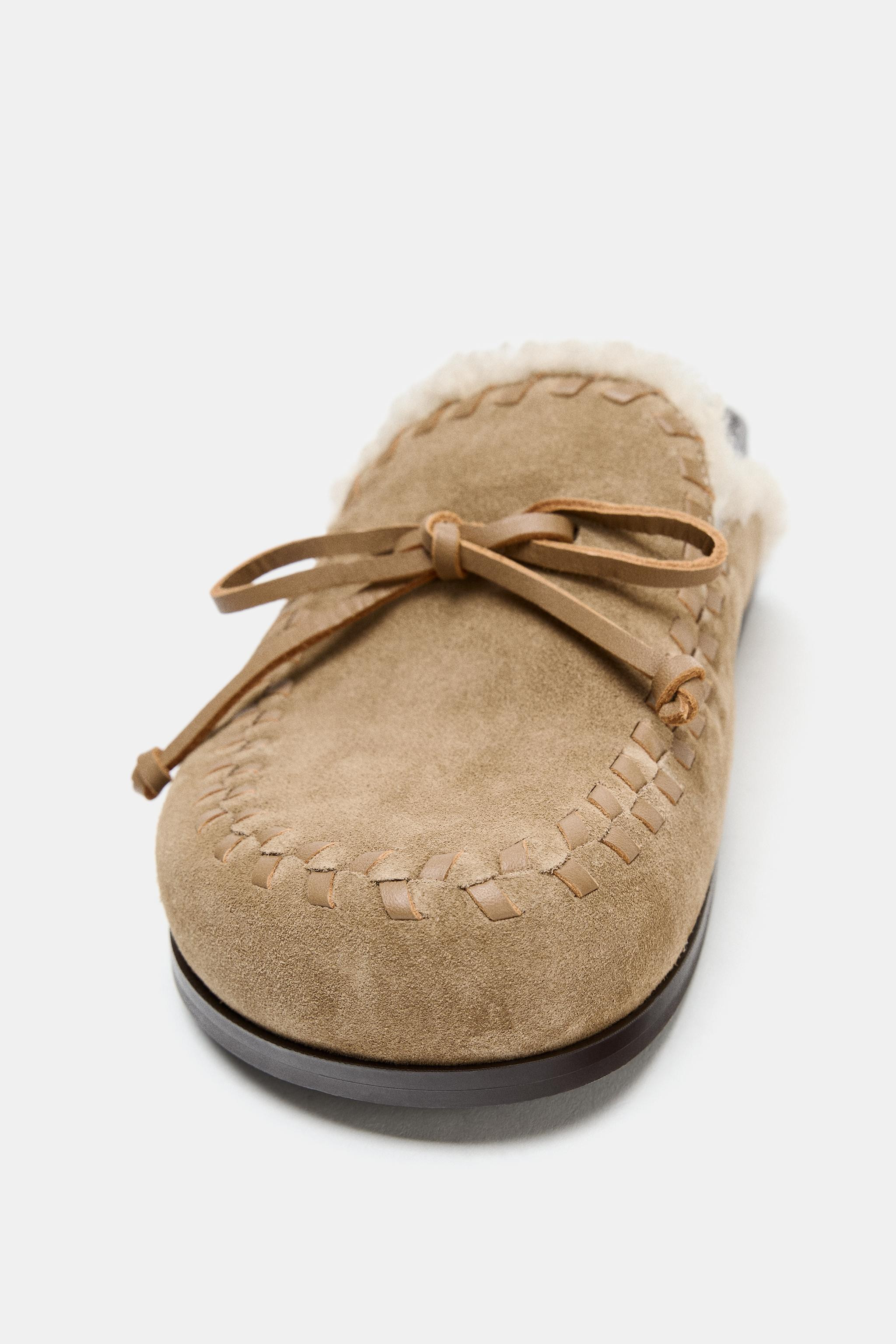 LEATHER SHEARLING EFFECT CLOGS | Zara UK