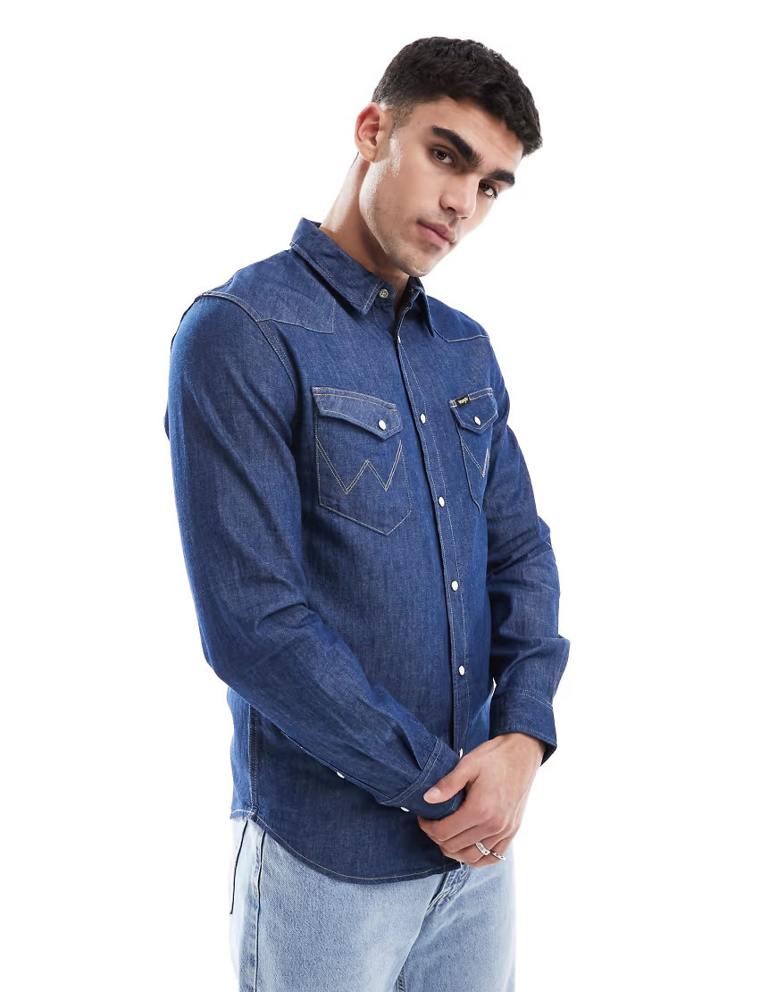 Wrangler western denim shirt in dark wash blue | ASOS (Global)