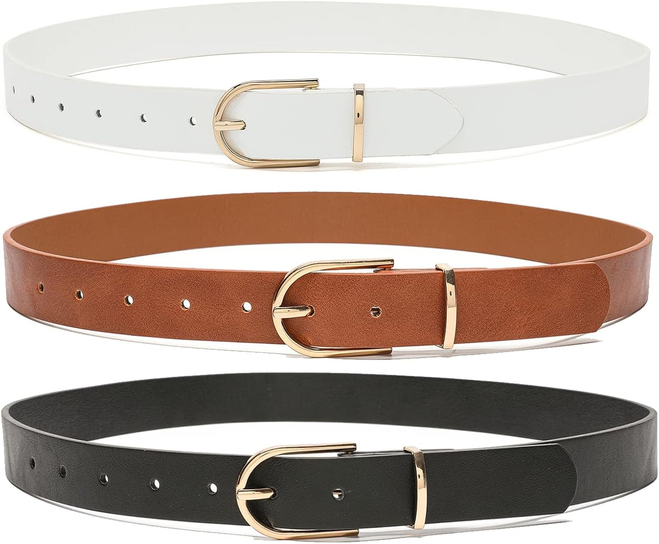 MORELESS 3 Pack Women's Faux Leather Waist Belt for Jeans Dress Black White Brown | Amazon (US)