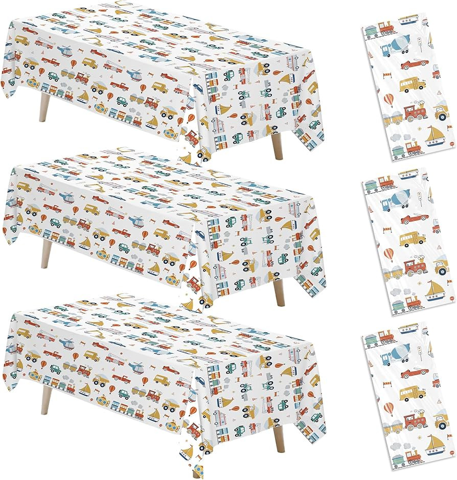 Transportation Birthday Party Decorations Tablecloth, 3pcs Disposable Truck Car Construction Vehi... | Amazon (US)