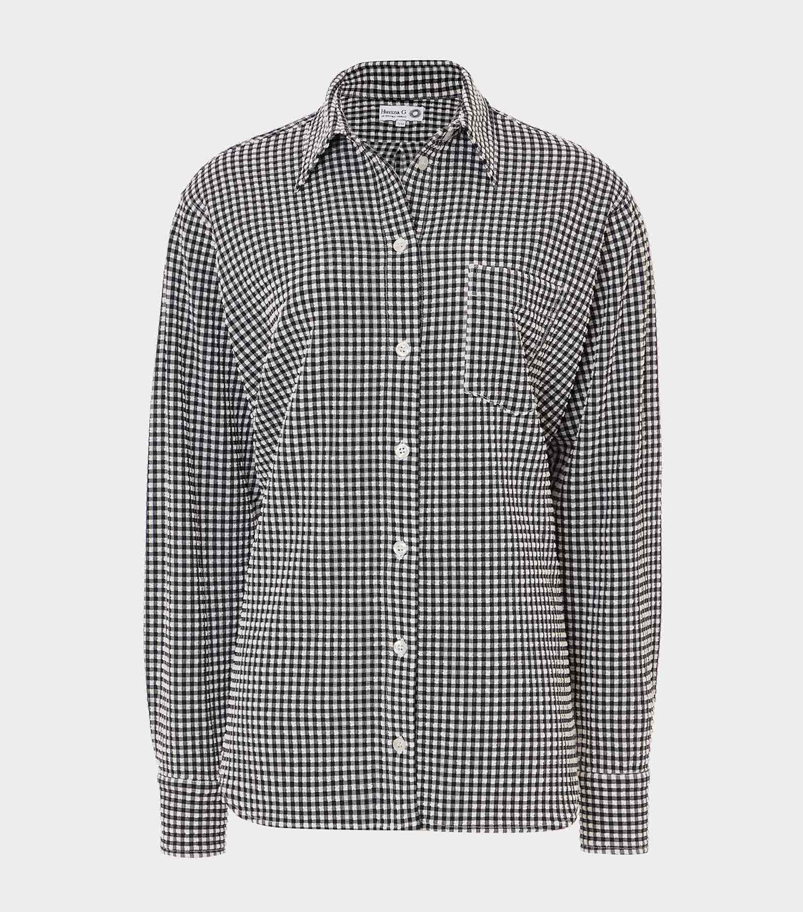 Gingham Seersucker Shirt - Black Gingham | HUNZA G
