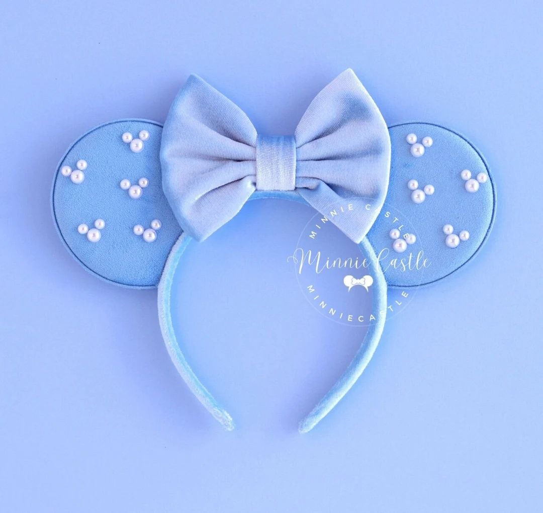 Mickey Pearls Ears, Mickey Ears, Minnie Ears, Sky Blue Ears, Mouse Ears Headband, Velvet Mickey E... | Etsy (US)