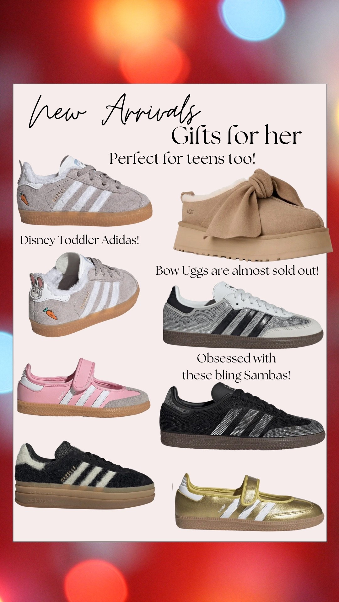 I always size down half in adidas!!! They run big. New arrivals! Adidas Sambas and gazelles. Love the bow Uggs. Maryjane adidas sambas. Great gifts for her. Gifts for teen. Gifts for toddler. 

#LTKGiftGuide