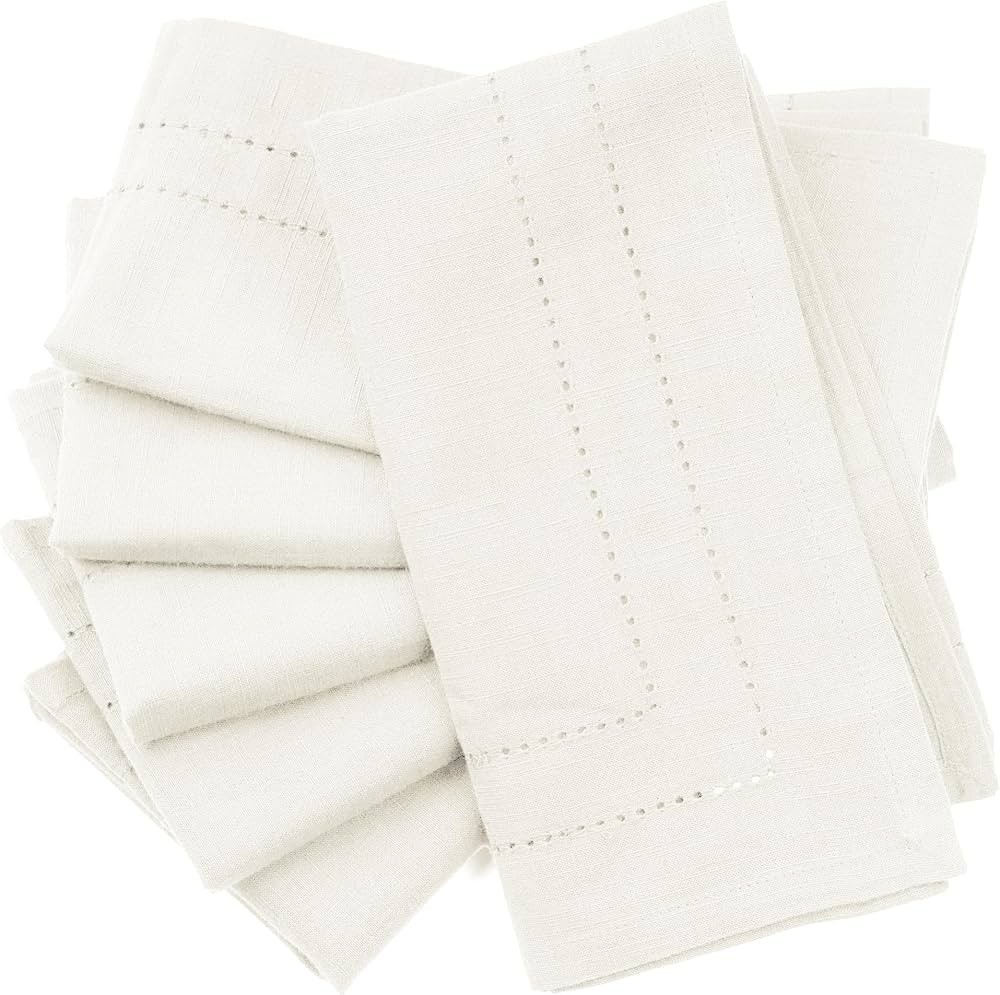Off White Cloth Napkins, 100% Cotton, Ivory Cloth Napkins Set of 6, Double Hemstitched Corners, R... | Amazon (US)
