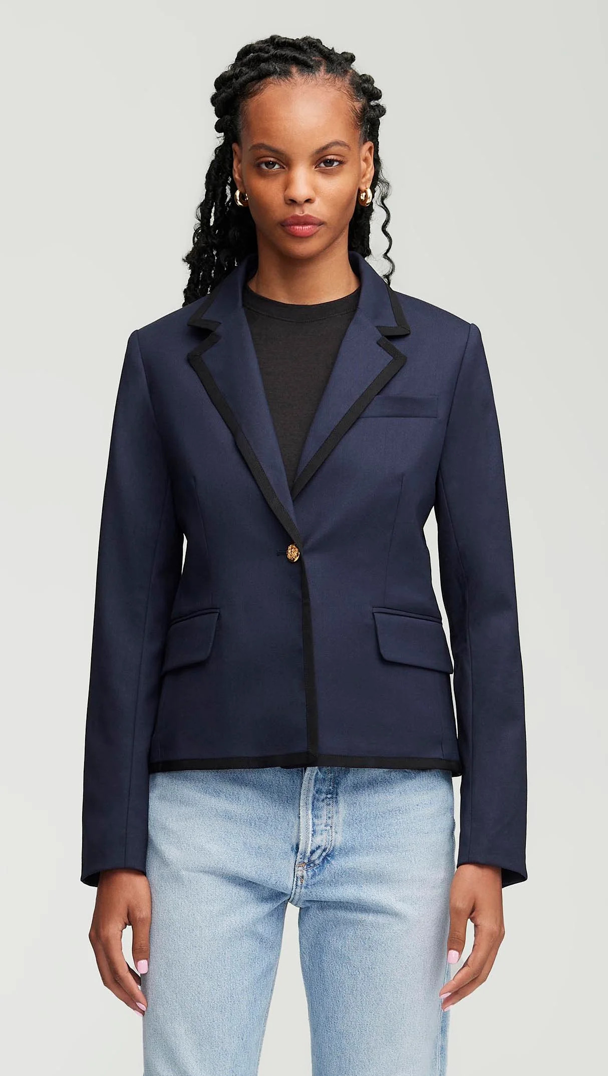 Piped Blazer in Seasonless Wool | Midnight 0 / Midnight | Argent