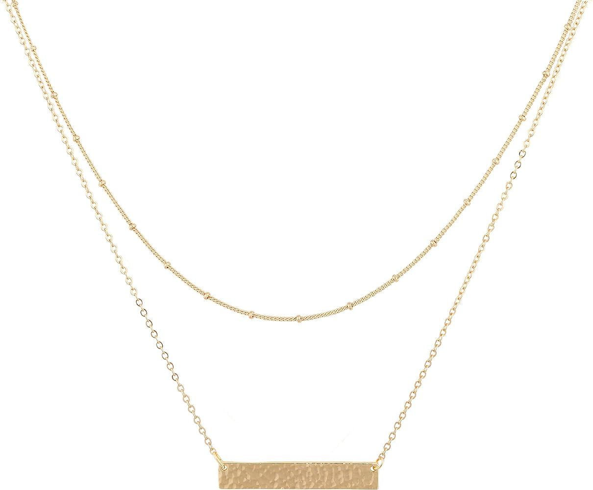 Mevecco Layered Heart Necklace Pendant Handmade 18k Gold Plated Dainty Gold Choker Arrow Bar Layerin | Amazon (US)