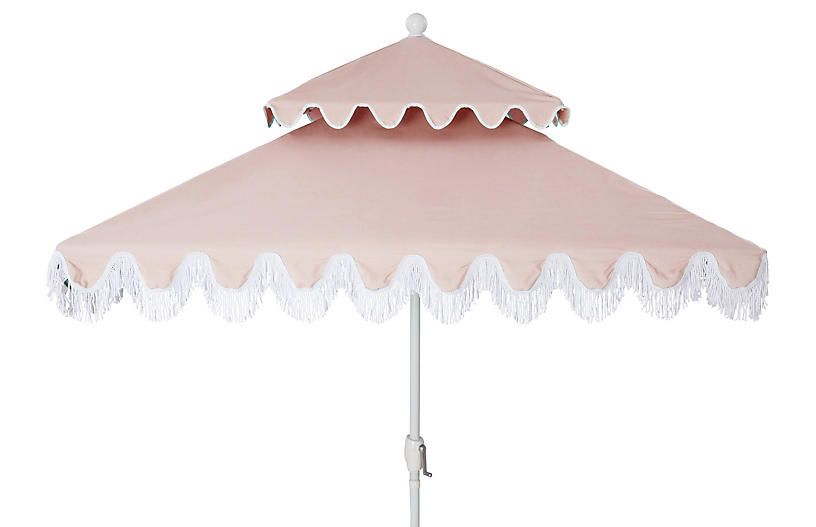 Hannah Two-Tier Square Patio Umbrella, Light Pink | One Kings Lane