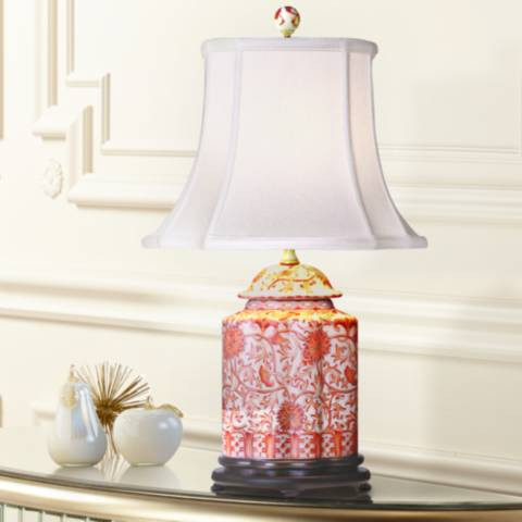 Coral Porcelain Scalloped Tea Jar Table Lamp - #G7009 | Lamps Plus | Lamps Plus