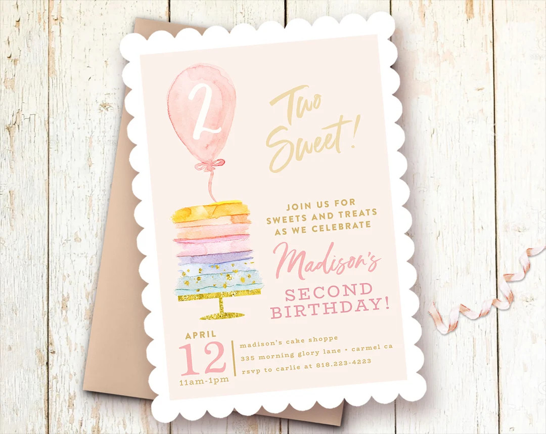 Second Birthday Invitation, Two Sweet Birthday Invitation, 2nd Birthday, Blush, Pink, Two Year Bi... | Etsy (US)