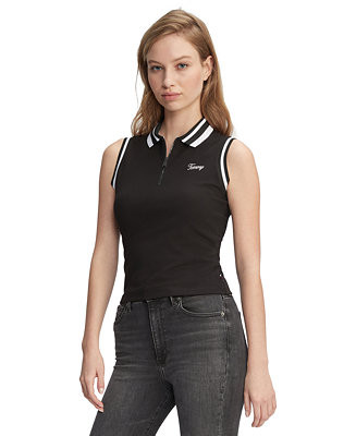 Women's Striped-Edge Zippered Polo Top | Macy's Canada