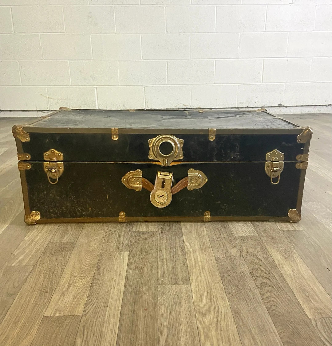 Antique Early 1900's Black Metal Steamer Trunk | Etsy (US)