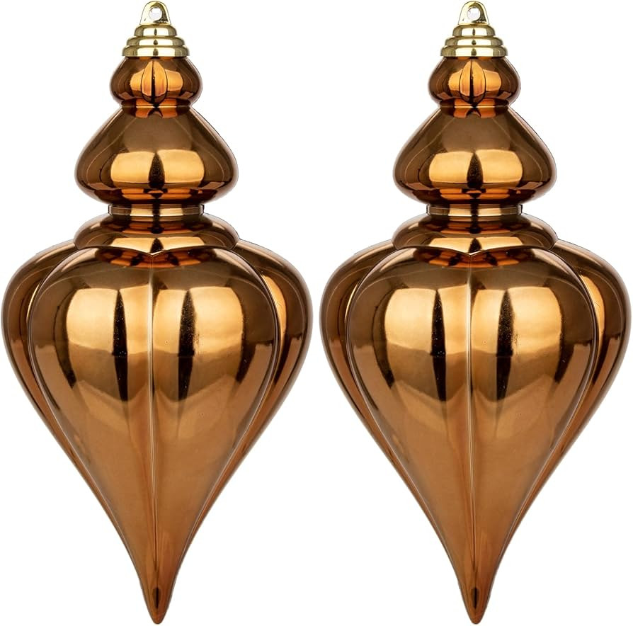 2 Pcs 9" Large Christmas Ball Ornaments - Shatterproof Finial Drop Decorations for Tree - Bronze ... | Amazon (US)