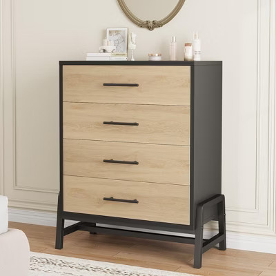 Black Wood Color Modern 4-Drawer Wood Dresser with Wide Drawers and Flared Legs - Perfect for Bedroom and Living Room Storage | Target