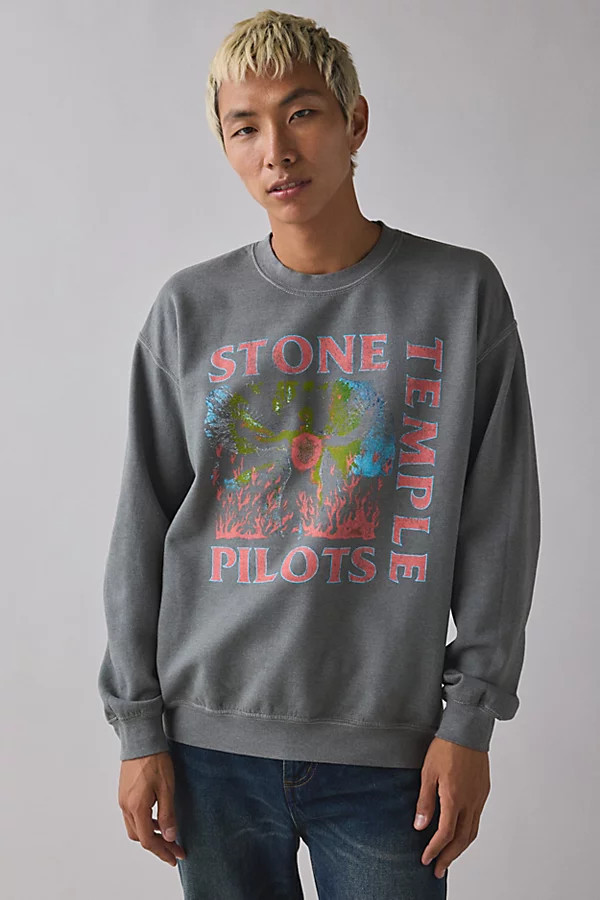Stone Temple Pilots Graphic Crew Neck Sweatshirt in Washed Black, Men's at Urban Outfitters | Urban Outfitters (US and RoW)