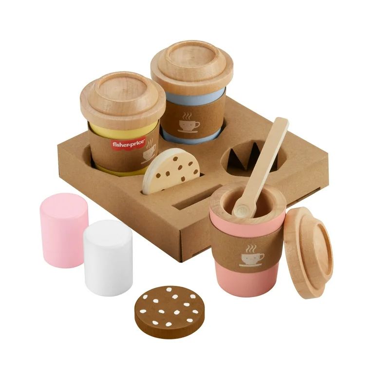 Fisher-Price Wooden Coffee to Go Set, 15-Piece Cafe Shop Playset Toddler, Ages 3-5 Years | Walmart (US)