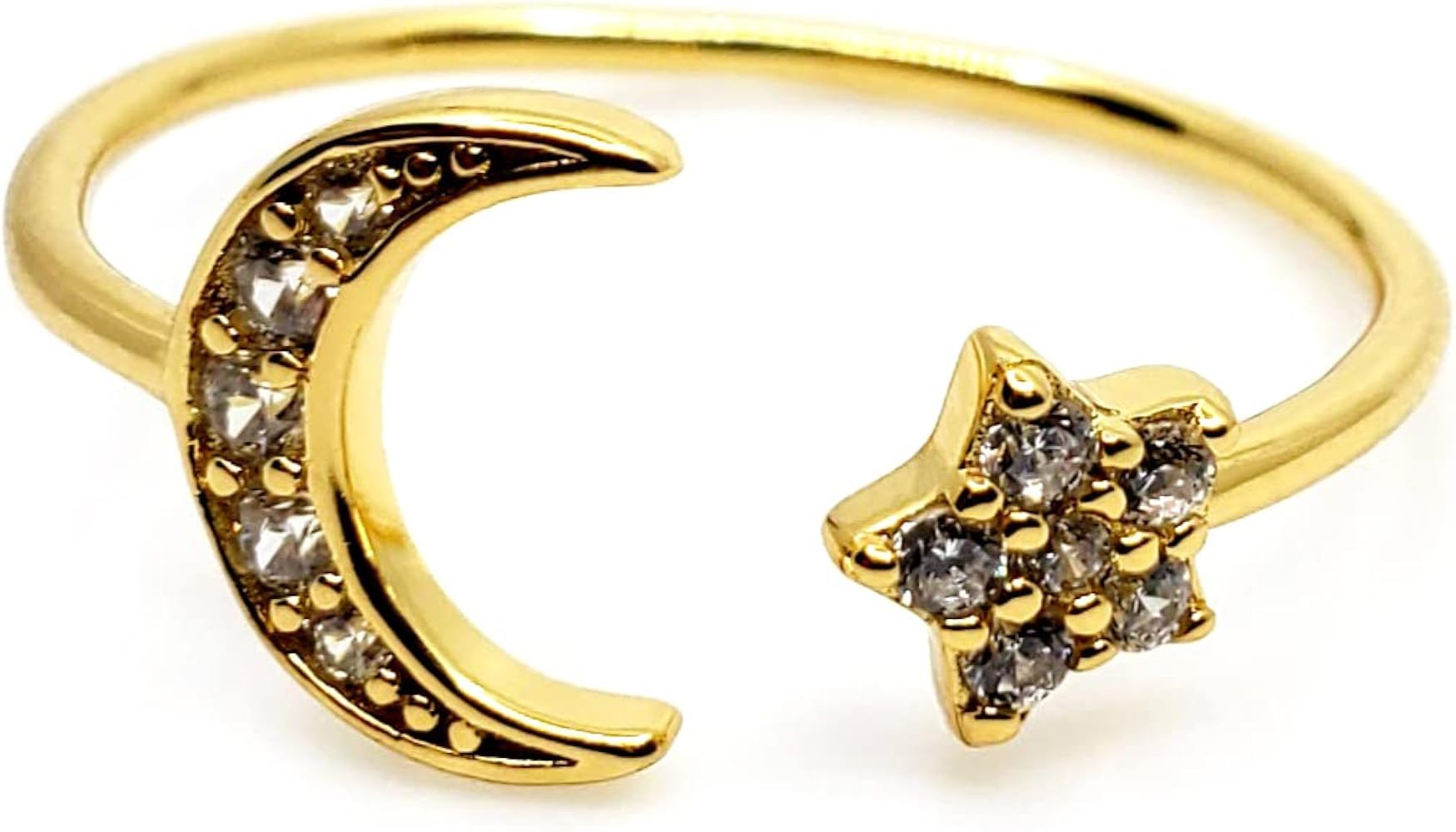 925-Sterling-Silver Moon and Star Ring for Women VALENTINE - 18K Gold Plated Adjustable Crescent, Pr | Amazon (US)