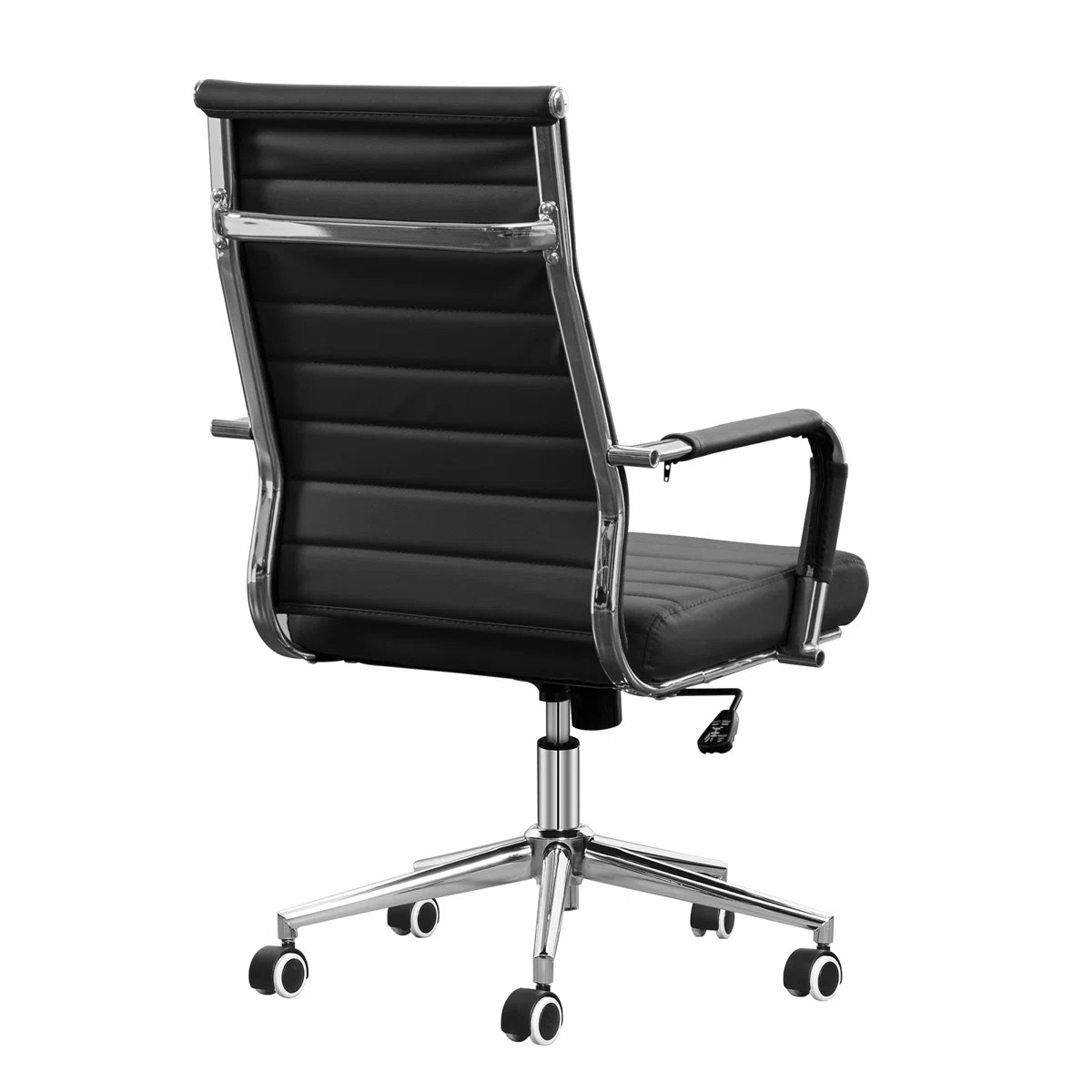 Amaiia Mid-Back Ribbed Leather Upholstered Adjustable Swivel Rolling Ergonomic Office Desk Chair | Wayfair North America