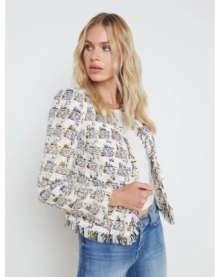 L'Agence Women's Ivory Angelina Ivory Multi Tweed Plaid Jacket Blazer Size 2 US | eBay US