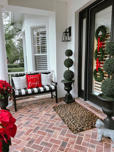 Christmas front porch patio outdoor Christmas decor Christmas wreath pillows classic Christmas front porch decor 

#LTKSeasonal #LTKhome #LTKHoliday