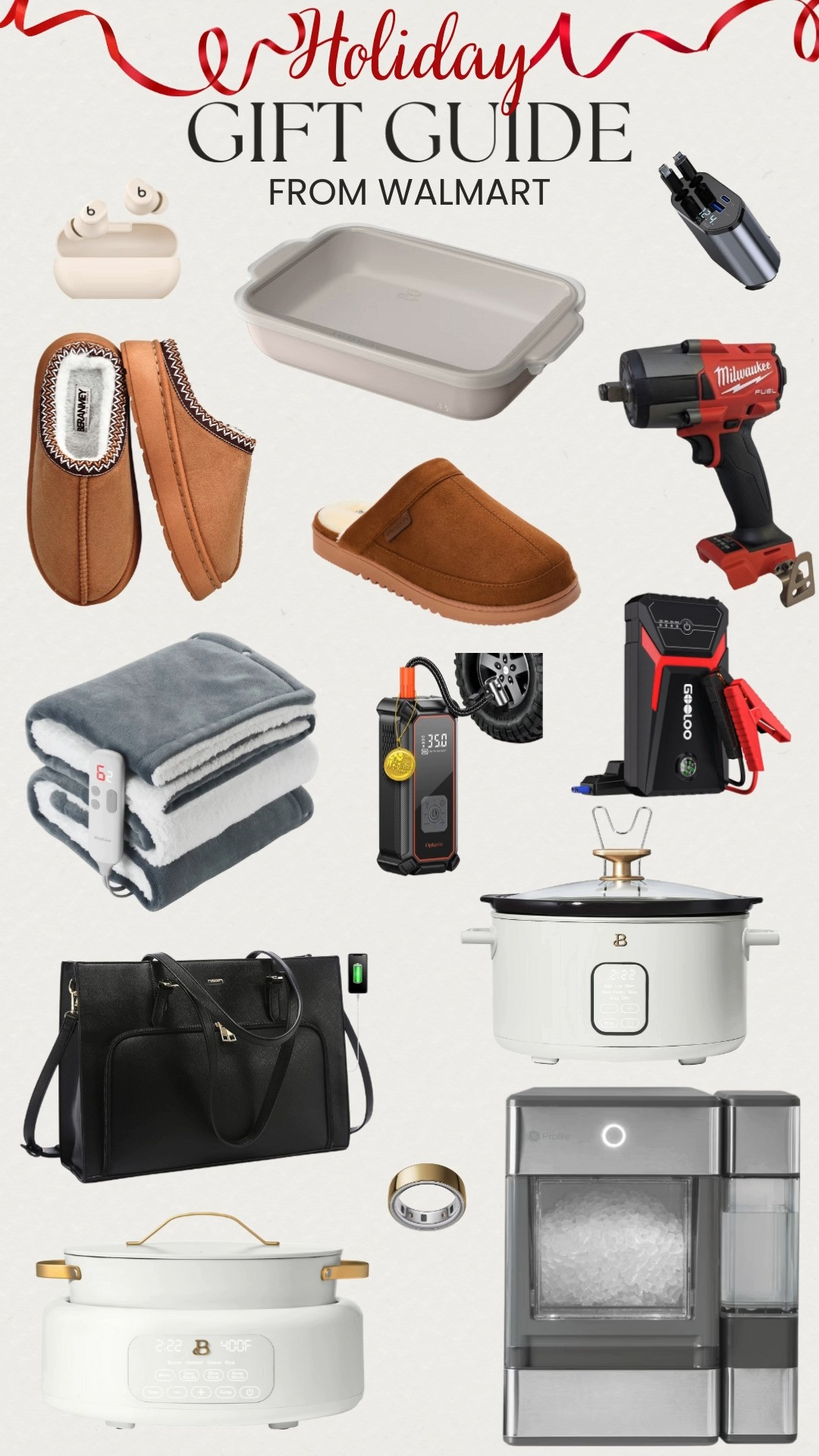 Holiday gifts from Walmart that everyone will love 🎁✨
From kitchen must haves like the 6 Qt programmable slow cooker, electric multi cooker, and stoneware baker, to cozy favorites like fuzzy slippers and an electric throw blanket. Plus tech and practical wins like the Opal nugget ice maker, Beats Solo Buds, retractable car charger, jump starter, portable tire inflator, Milwaukee impact wrench, Oura Ring, and a chic black faux leather tote. Perfect gifts for him, her, and everyone on your list. 

 #LTKGiftGuide #LTKSaleAlert