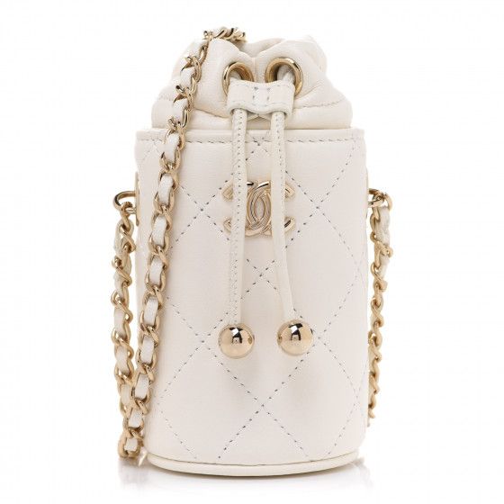 CHANEL Lambskin Quilted Mini Bucket Bag With Chain White | Fashionphile