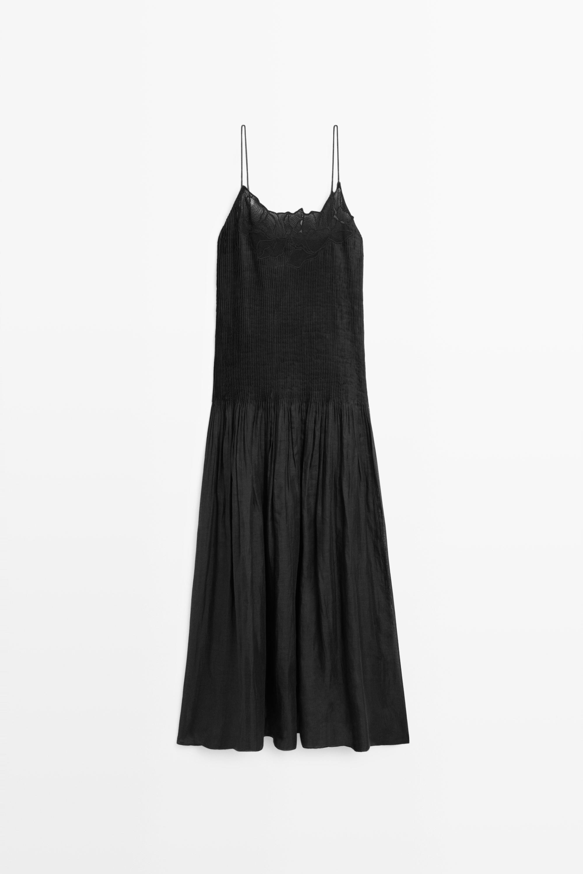 FLOWING EMBROIDERED MIDI DRESS WITH PINTUCK DETAIL | Massimo Dutti UK