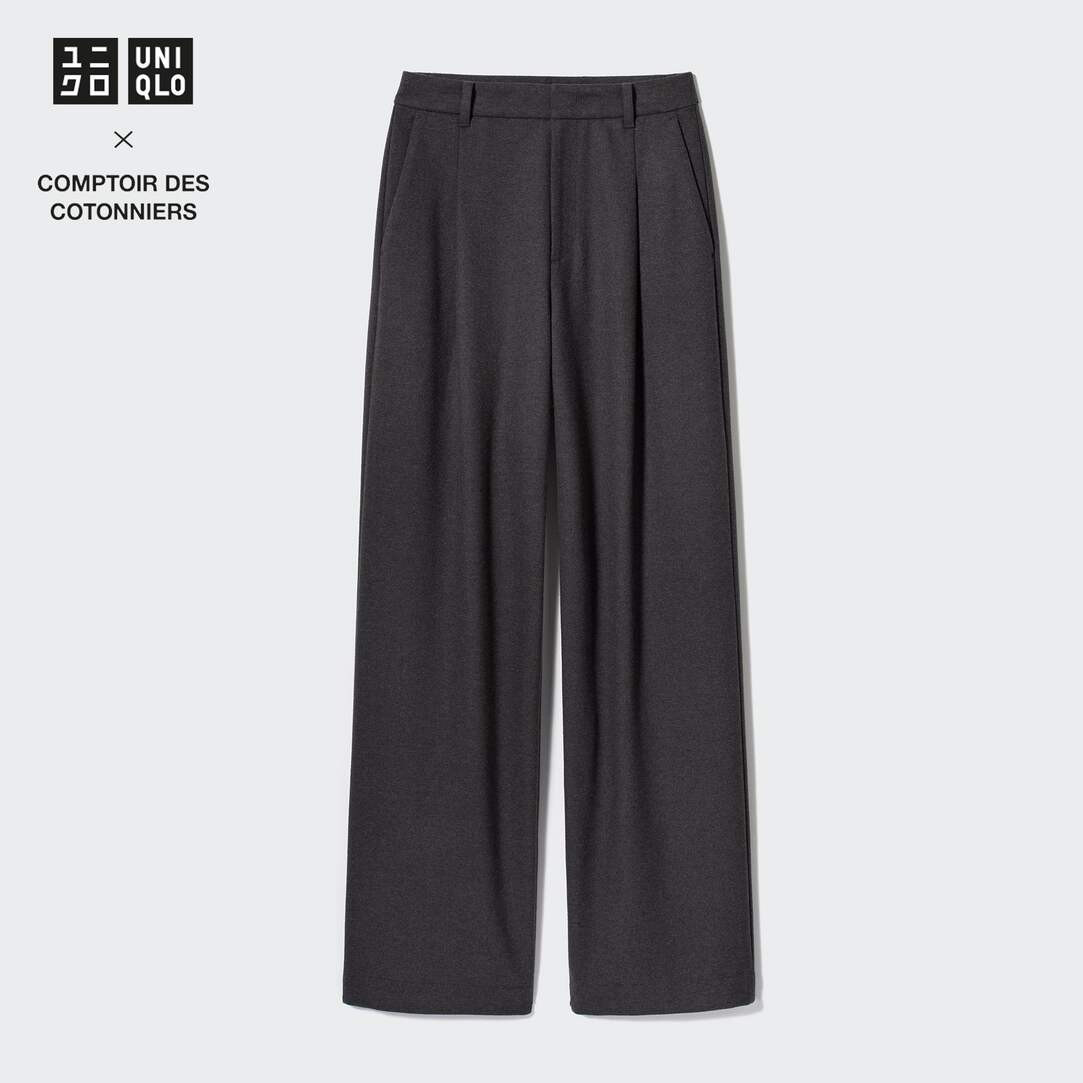 Pantalon large plissé en jersey brossé (Long) | Uniqlo FR