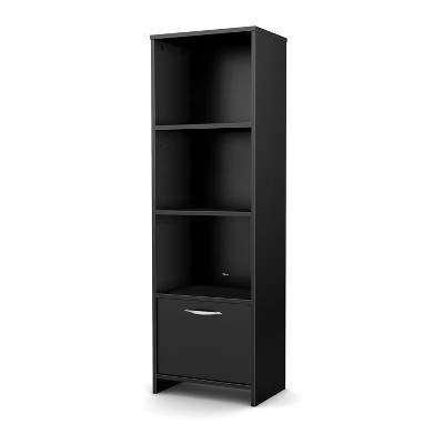 HomeStock 3-Shelf Bookcase with Door Pure Black Step One | Target