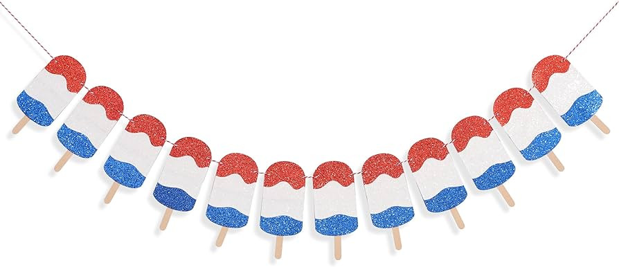 4th of July Independence Day Banner - Blue and Red Summer Popsicle Garland, 4th of July Birthday ... | Amazon (US)