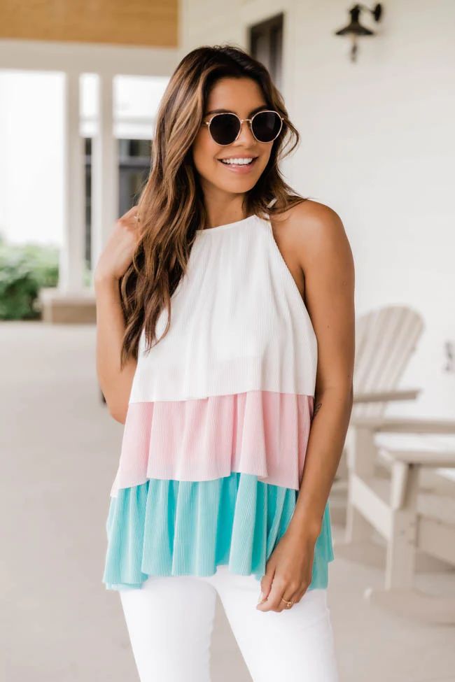 Cotton Candy Skies Pink/Aqua Tiered Colorblock Tank FINAL SALE | The Pink Lily Boutique