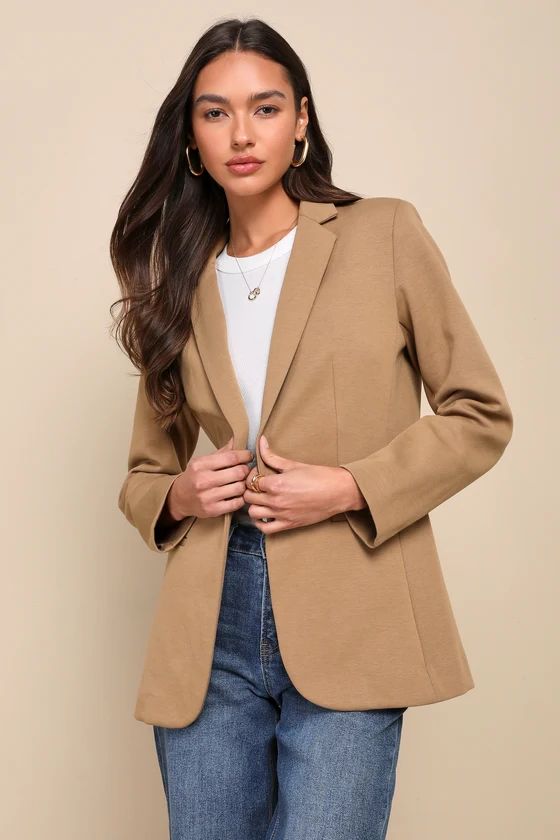 Put-Together Persona Tan Knit Blazer | Lulus