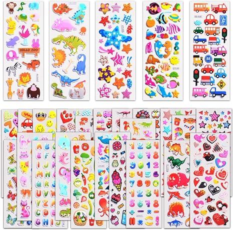 Stickers for Kids 1000+, 3D Puffy Stickers 40 Different Sheets, Cute Stickers Variety Pack for Ki... | Amazon (US)