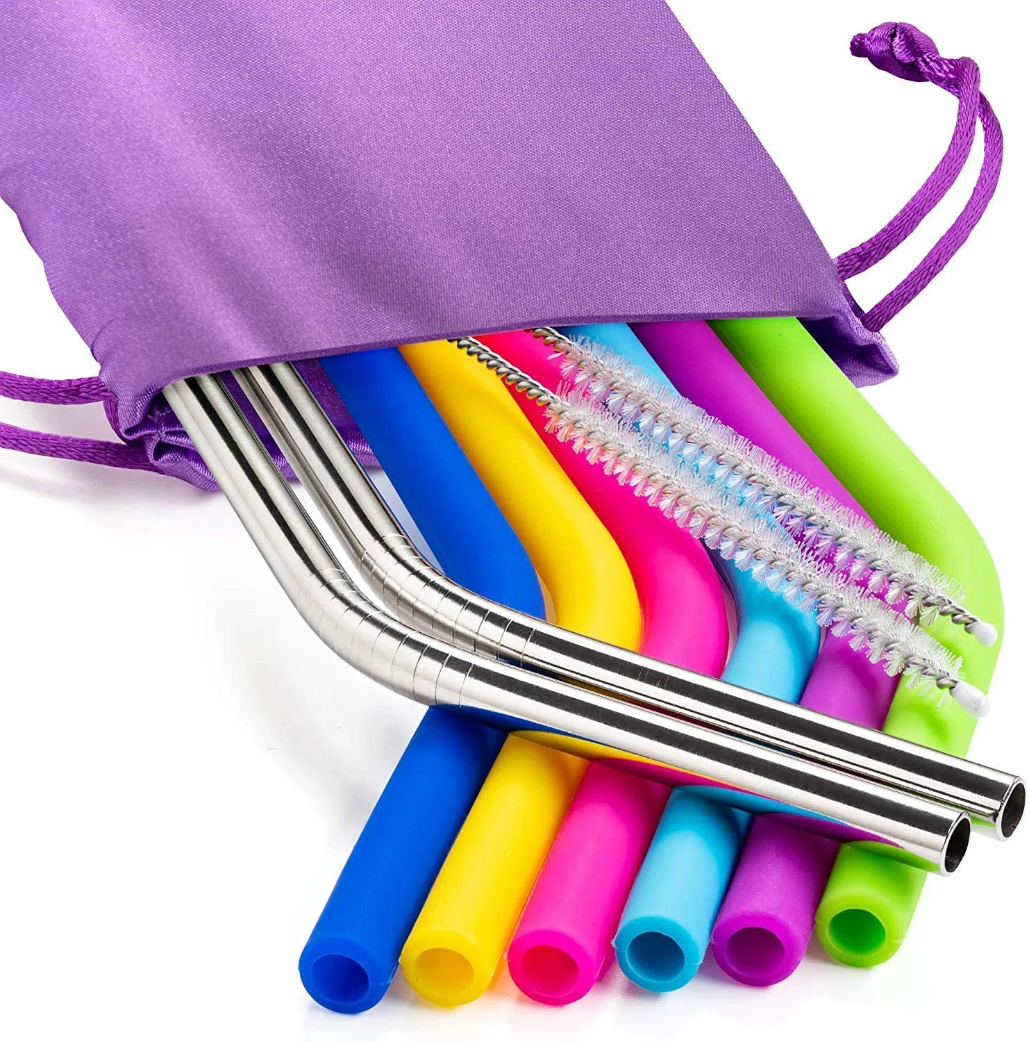 Multi-color Silicone Reusable Drinking Straws for 30 oz Tumbler & Stainless Steel Straws Bundle 6... | Walmart (US)