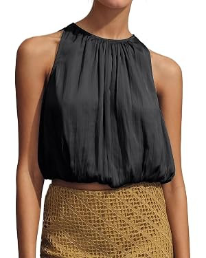 Womens Summer Halter Tops Cute Sleeveless Crewneck Puffy Hem Bubble Crop Tank Top Casual Dressy G... | Amazon (US)