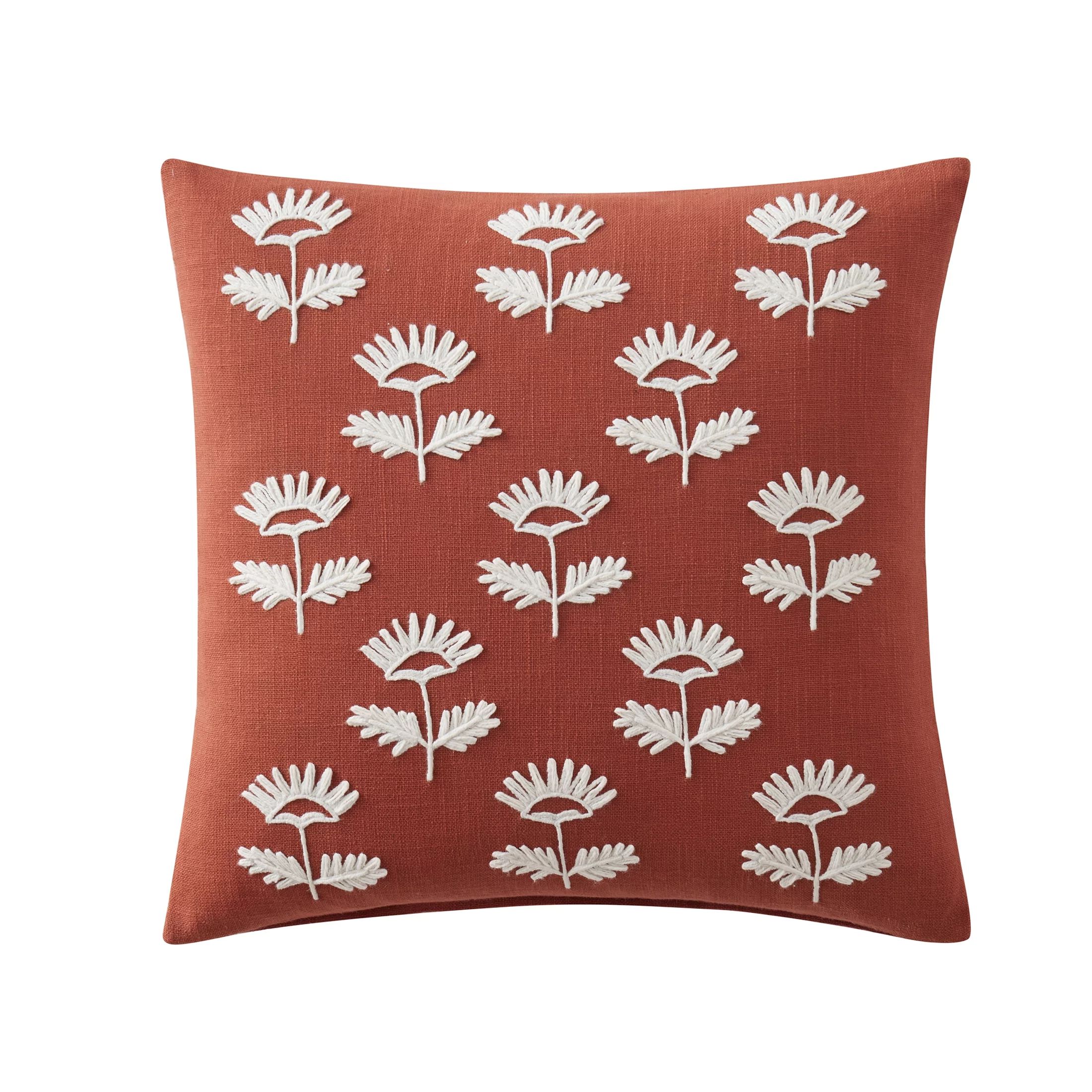My Texas House Poppy Floral Square Decorative Pillow Cover, 18" x 18", Rust/White - Walmart.com | Walmart (US)