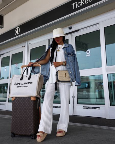 Summer travel outfit ideas / airport outfit 
Amazon white knit set - the perfect travel set! Wearing a small
Steve Madden raffia sandals run TTS and so comfy! 
Shopbop seashell necklace 


#LTKTravel #LTKItBag #LTKShoeCrush