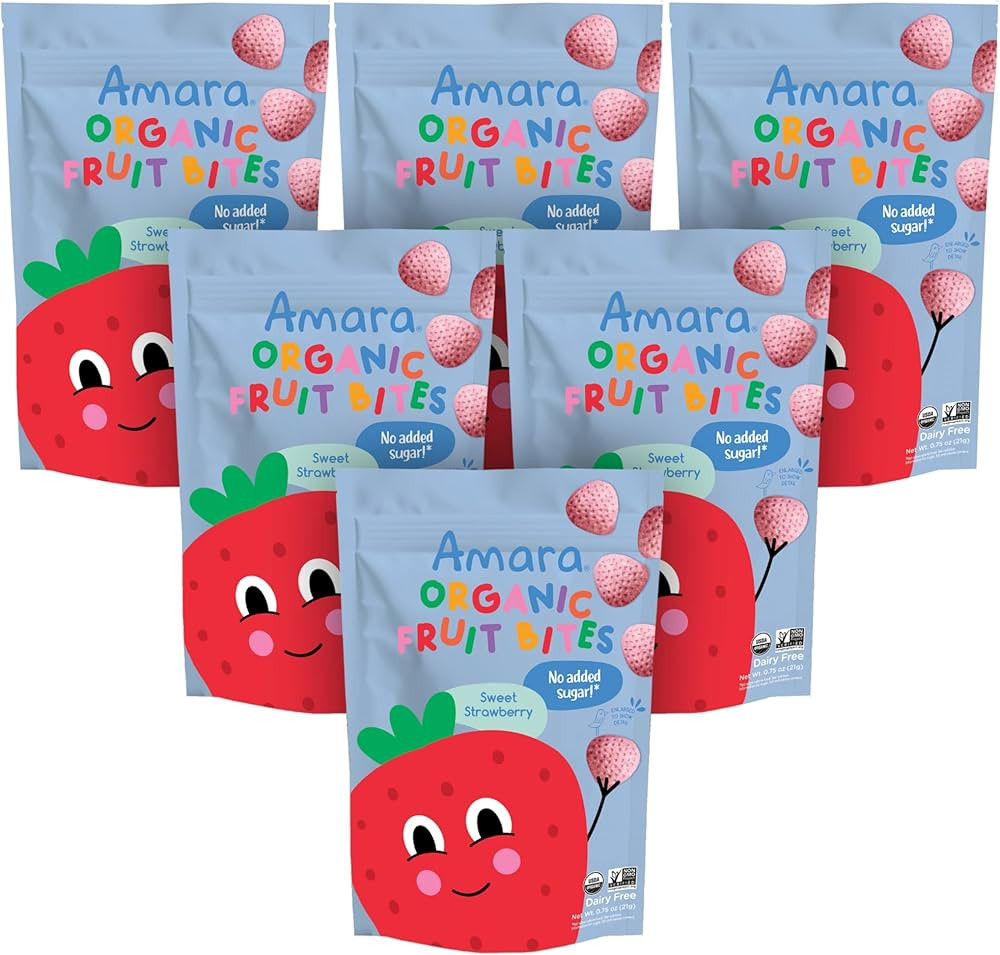 Amara Organic Fruit Bites Sweet Strawberry - No Added Sugar, Dairy-Free, Nut-Free Organic Fruit S... | Amazon (US)