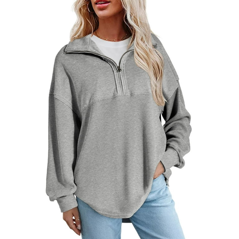 DOKOTOO Womens Oversized Sweatshirts Half Zip Pullover Long Sleeve Waffle Knit Sweatshirt Fall So... | Walmart (US)