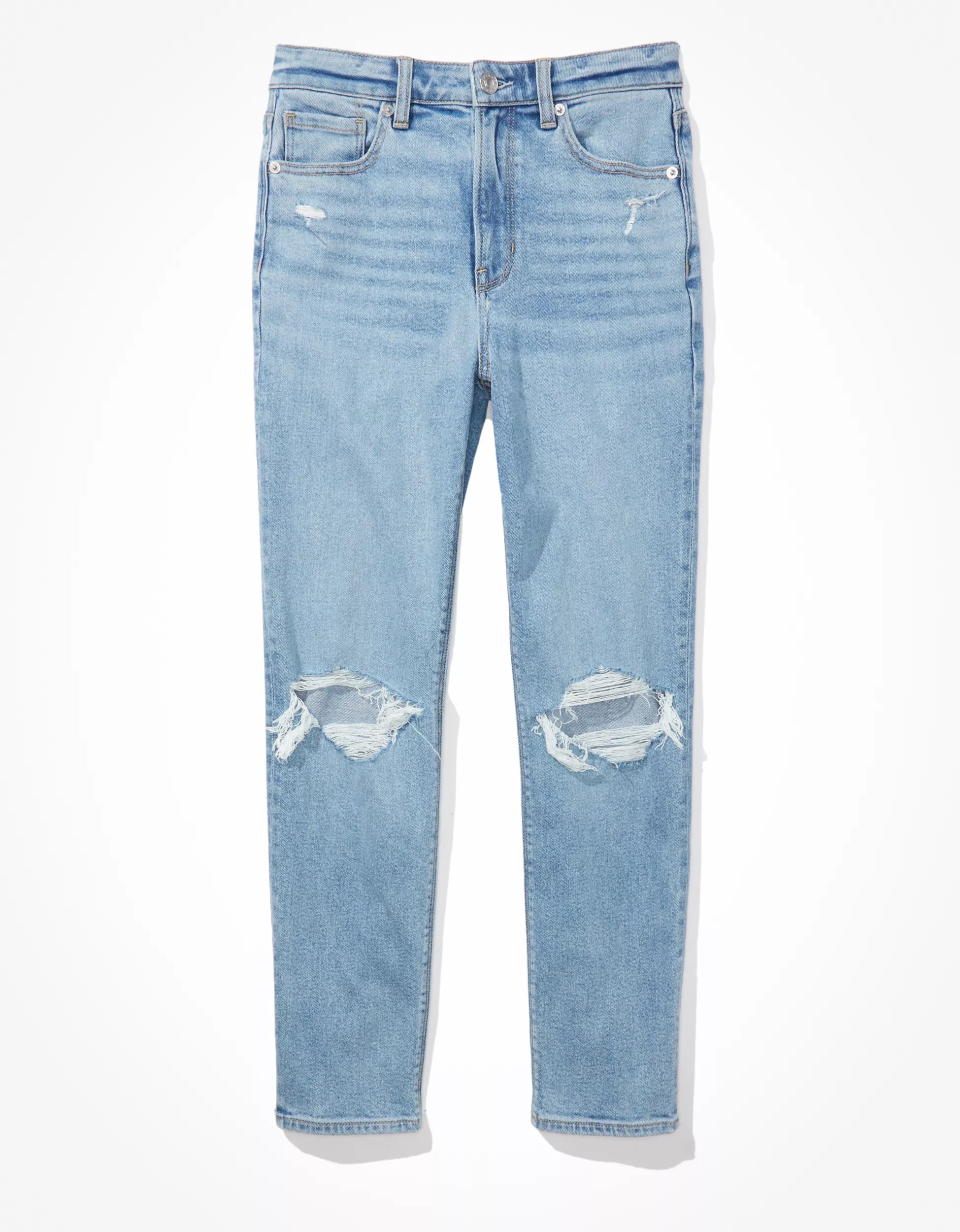 AE Stretch Ripped Mom Straight Jean | American Eagle Outfitters (US & CA)