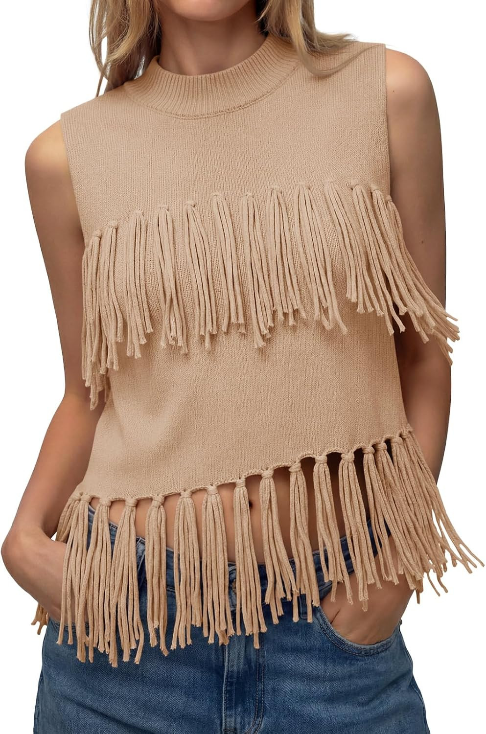 Tankaneo Womens Fringe Knit Tank Tops Lightweight Sleeveless Sweater Vest | Amazon (US)