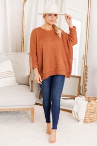 Just That Simple Rust Herringbone Sweater | Pink Lily