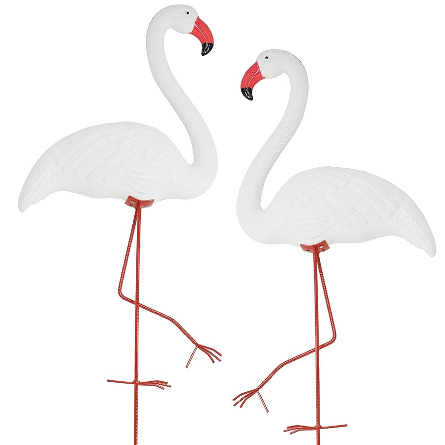 White Flamingo Yard Decorations Pack of 2 Flamingo Decor Ornaments for Outdoor Lawn and Garden | Amazon (US)