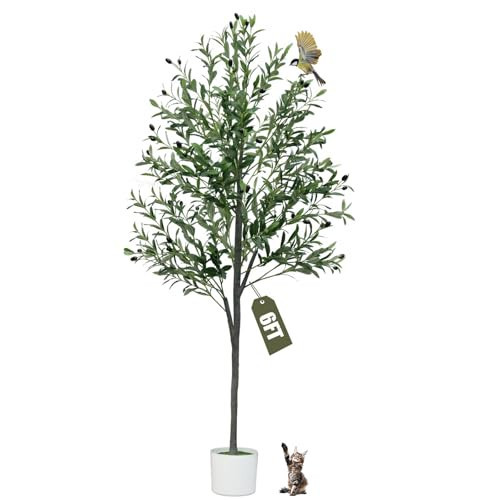 6FT Artificial Olive Tree,Artificial Plants Indoor,Faux Olive Tree Indoor with Natural Wood Trunk and Realistic Leaves and Fruits for Home Office Decor | Amazon (US)