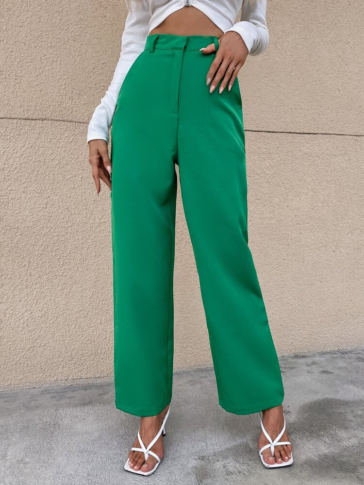 Solid High Rise Tailored Pants | SHEIN