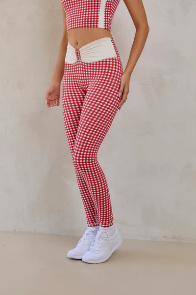 Astoria LUXE BALANCE Full Length Ruched Legging - Red Gingham | astoria activewear