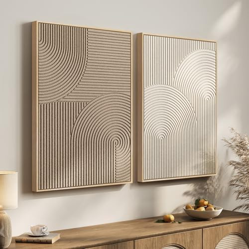 Large 3D Textured Framed Neutral Abstract Wall Art Set, 2 Piece Modern Minimalist Paintings Artwo... | Amazon (US)