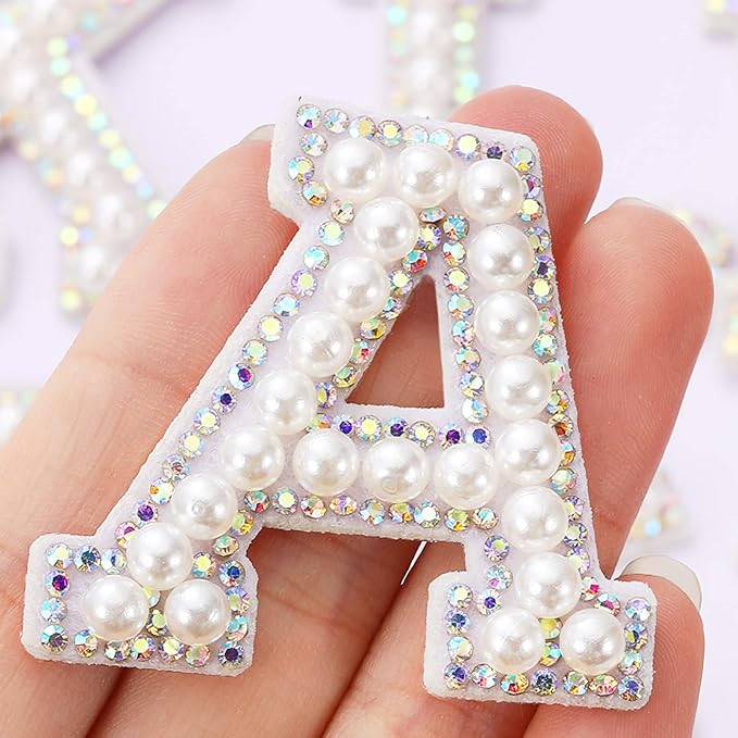 26 Piece Rhinestone Iron On Patch A-Z White Pearl Bling Rhinestone Letter Patch Glitter Alphabet App | Amazon (US)